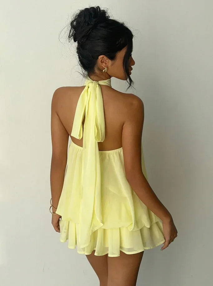 Halter Mini Dress with Open Back
