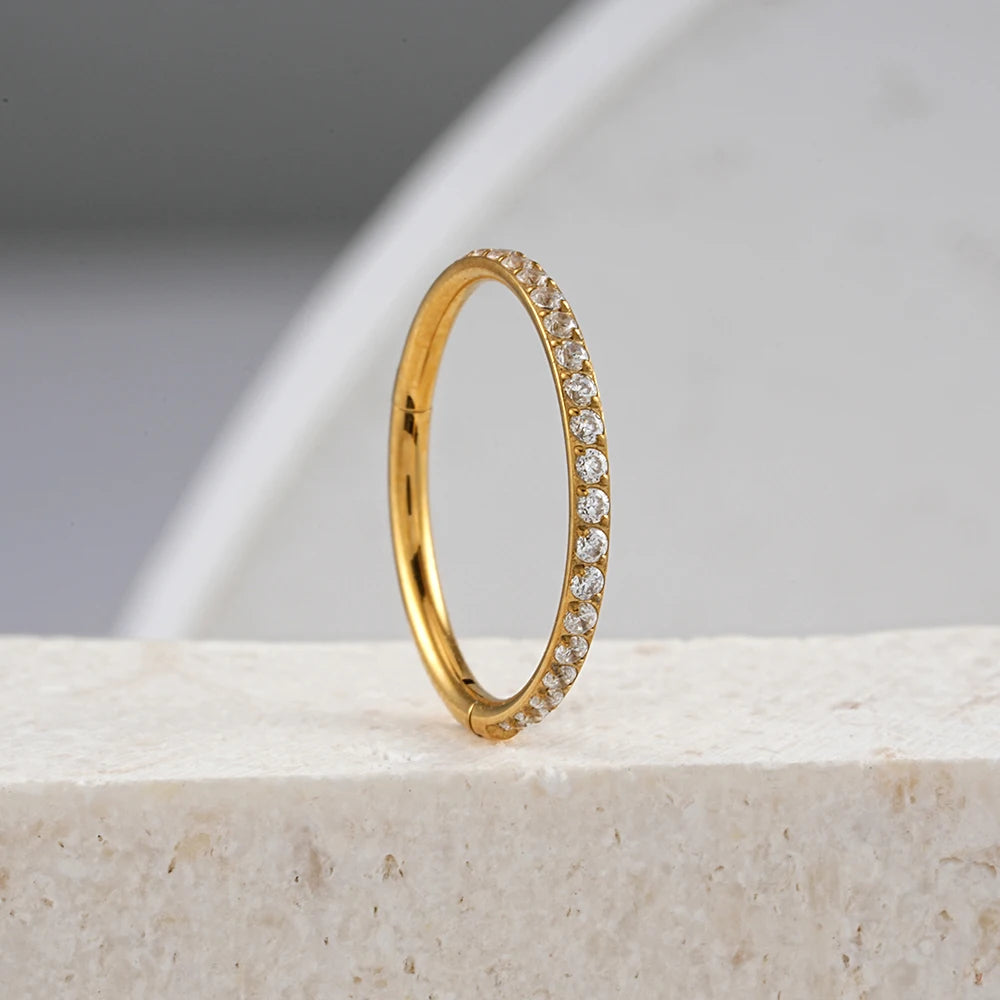 Titanium CZ Half Circle Hoop Ring