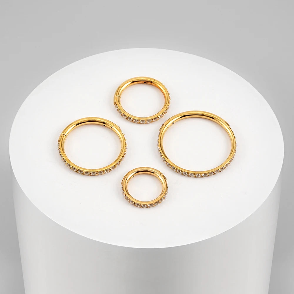 Titanium CZ Half Circle Hoop Ring