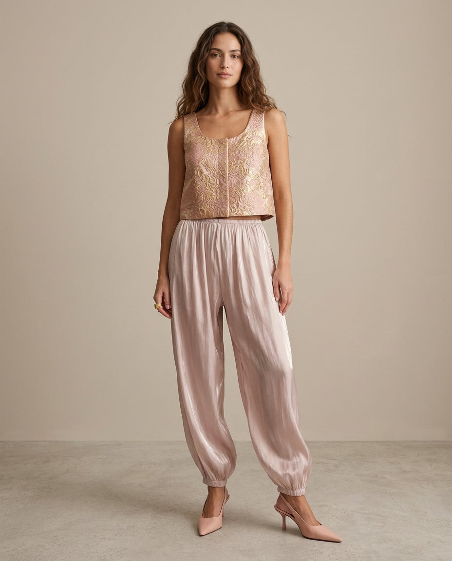 Silk Crepe High-Waist Trousers