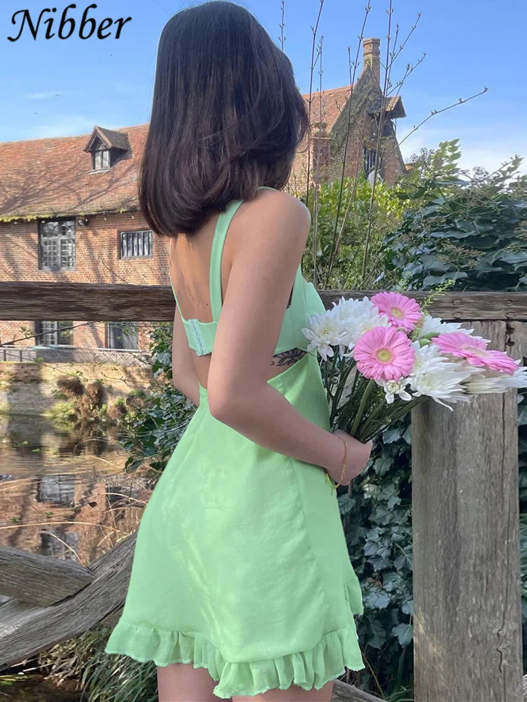 Backless Ruffle Slip Dress