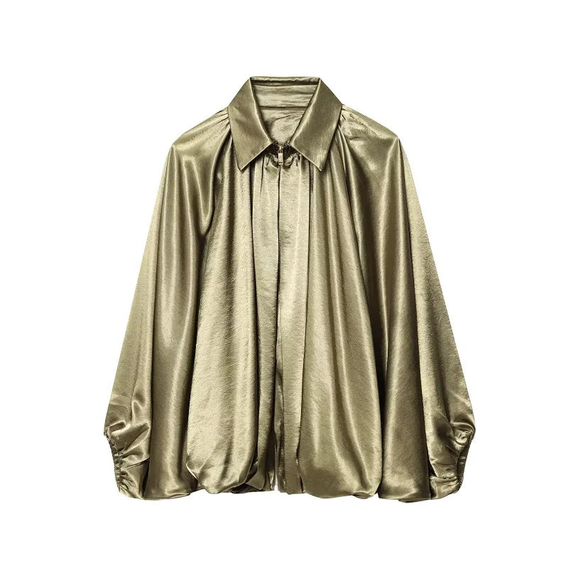 Ruched Puffer Bomber Jacket
