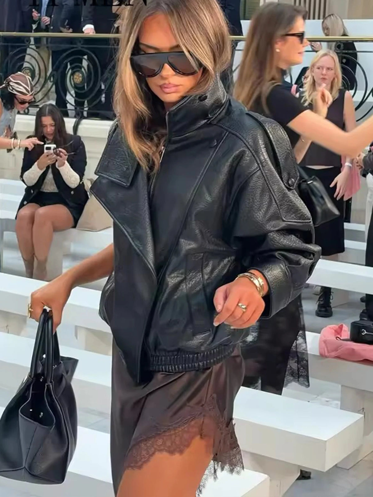 Oversized Faux Leather Button-Front Jacket