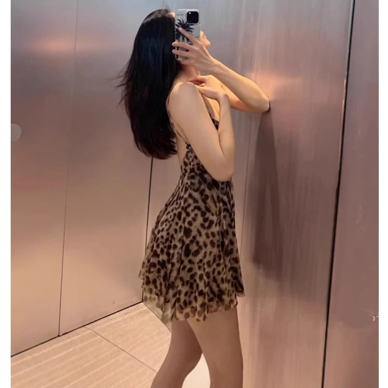 Leopard Print Draped Slip Dress
