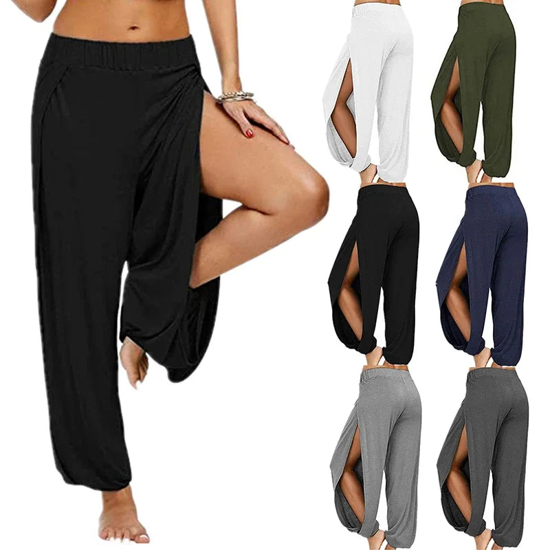 High-Slit Wide-Leg Harem Trousers
