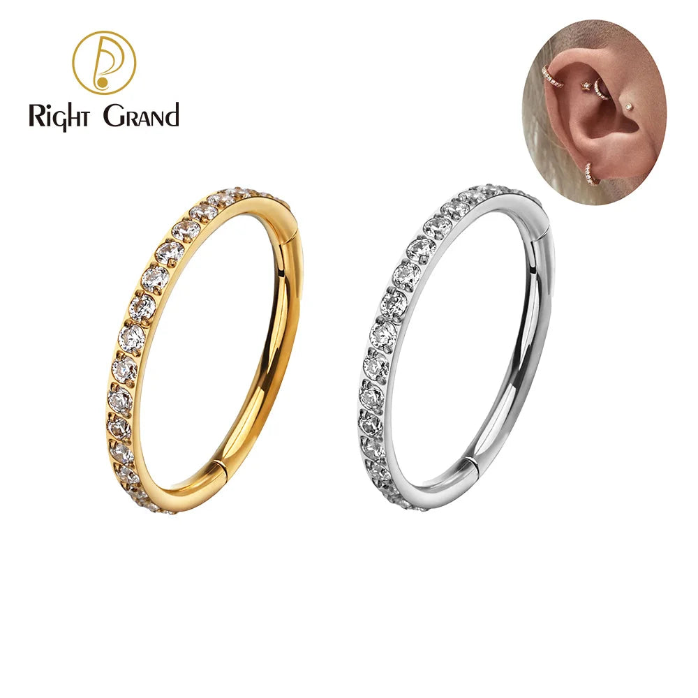Titanium CZ Half Circle Hoop Ring