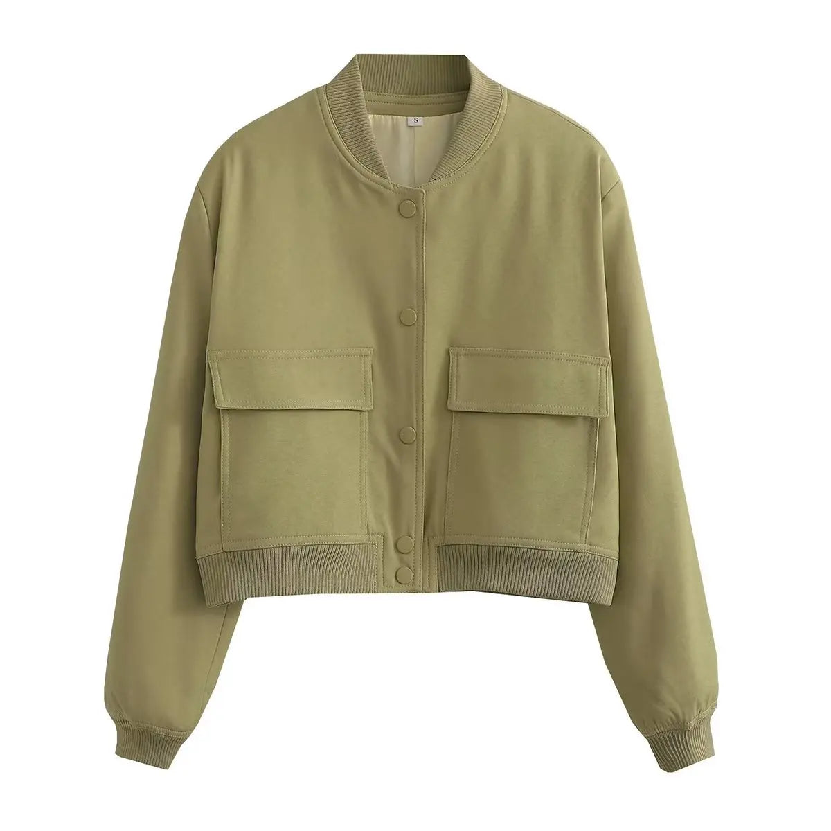 V-Neck Single-Breasted Bomber Jacket