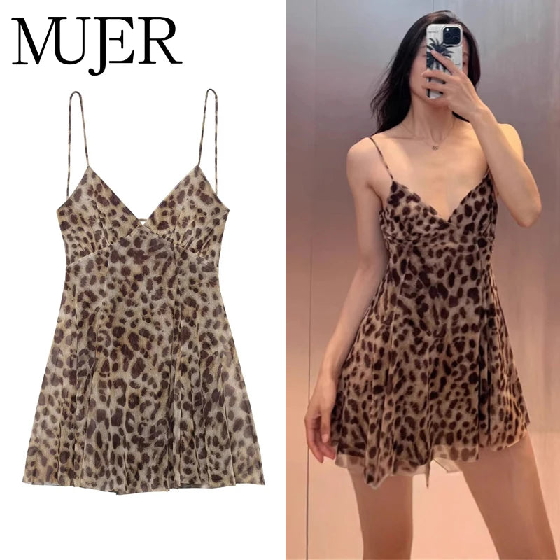 Leopard Print Draped Slip Dress