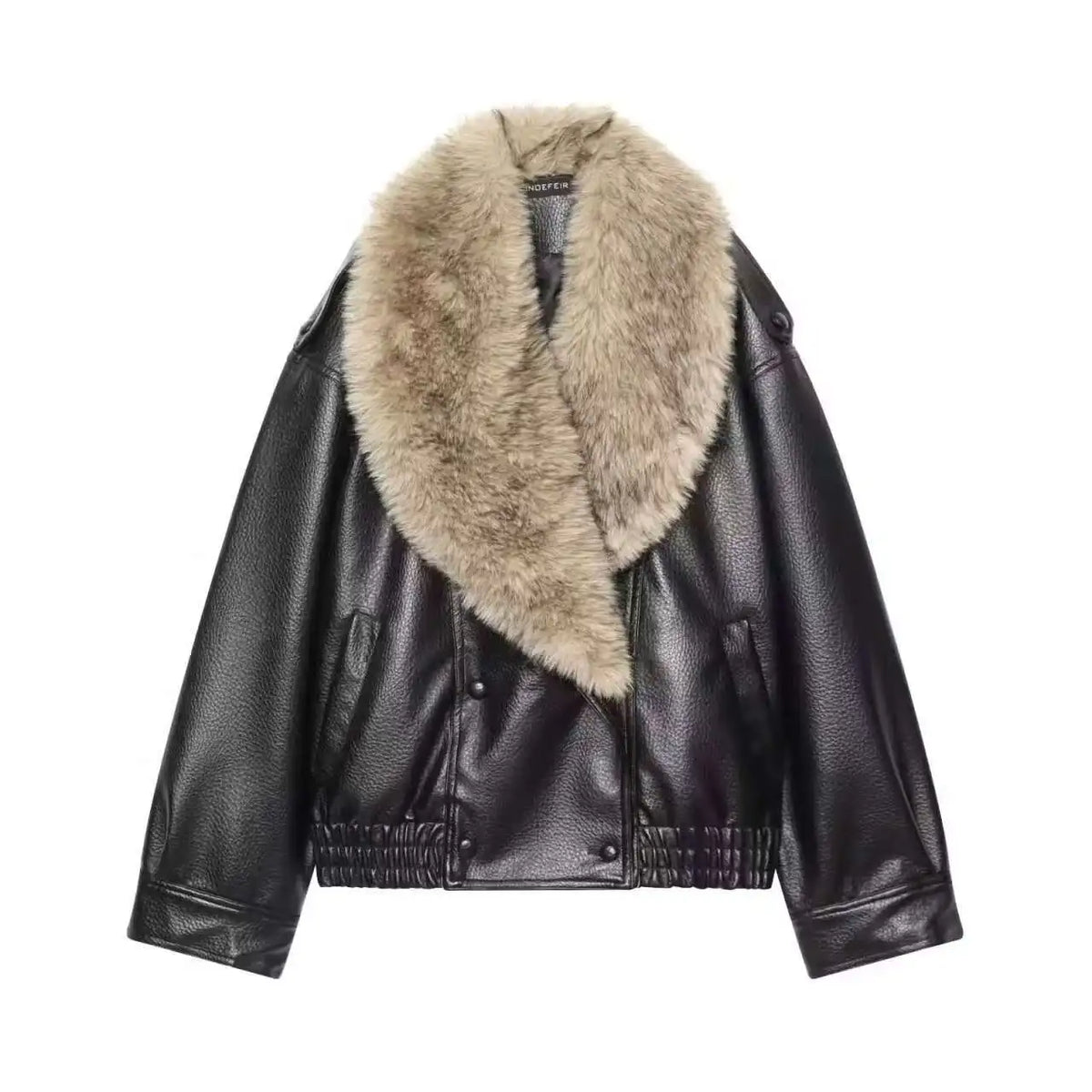 Faux Leather Coat with Detachable Fur Collar