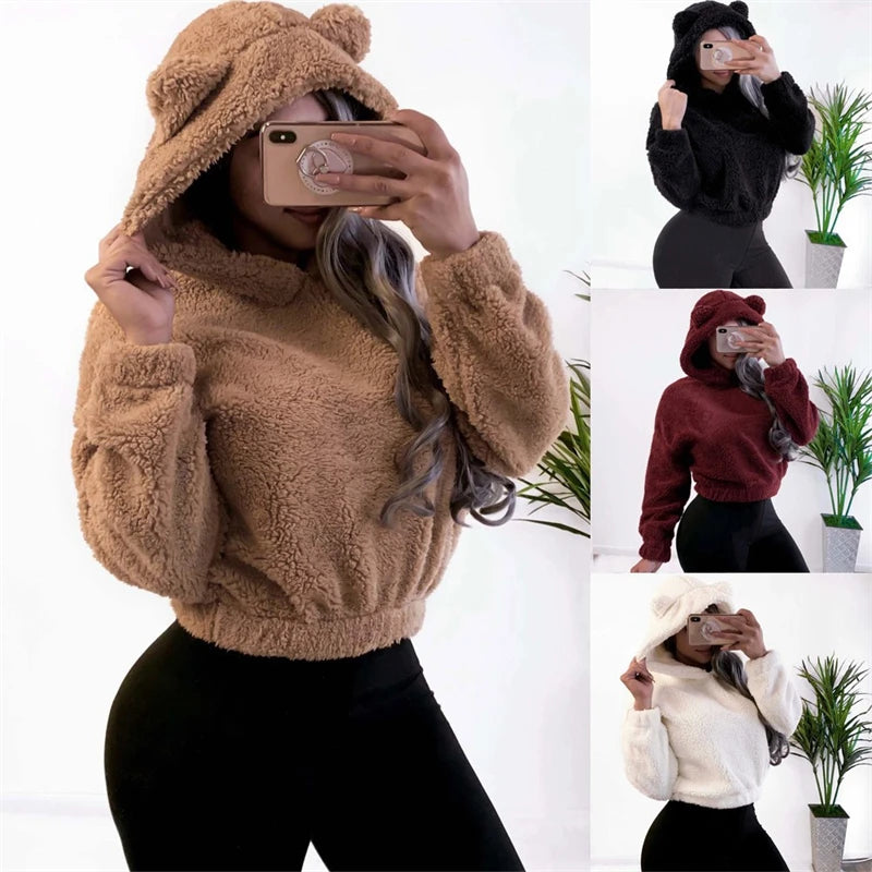 Fluffy Bear Ear Hooded Sweatshirt