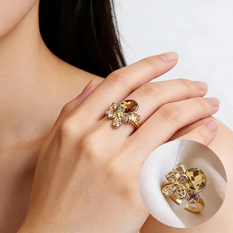 Geometric Rhinestone Open Ring