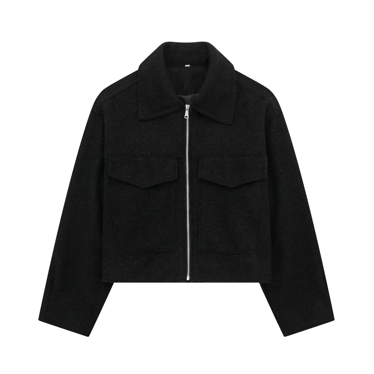 Grey Front-Zip Lapel Jacket