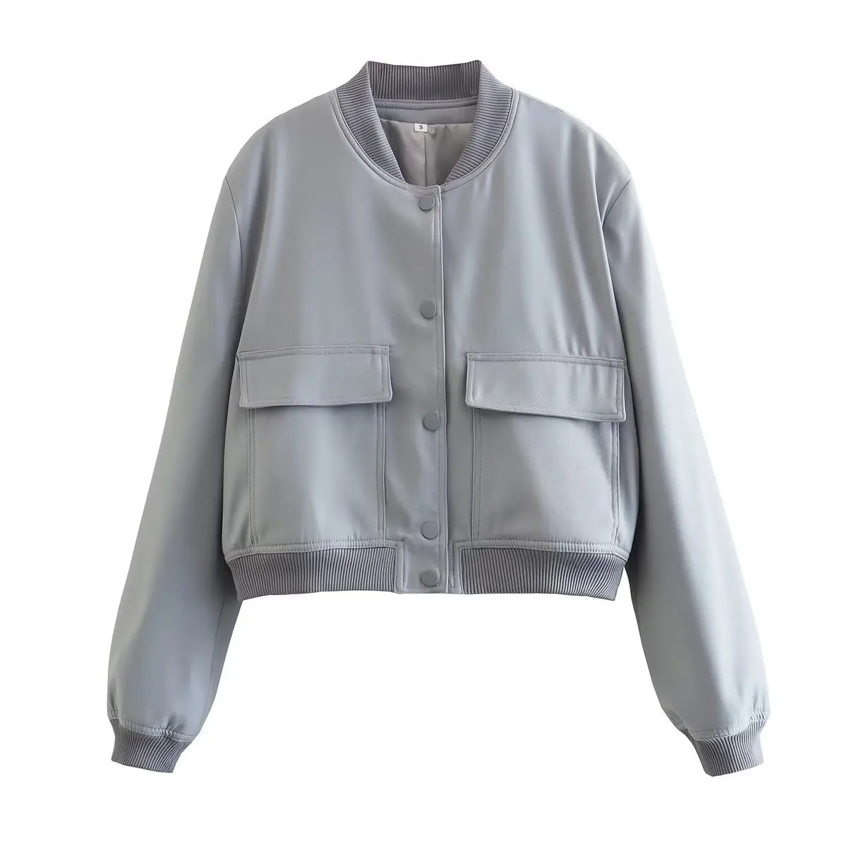 V-Neck Single-Breasted Bomber Jacket