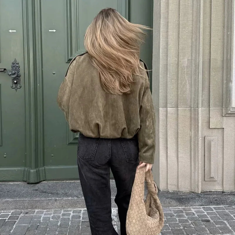 Vintage Turn-Down Collar Bomber Jacket