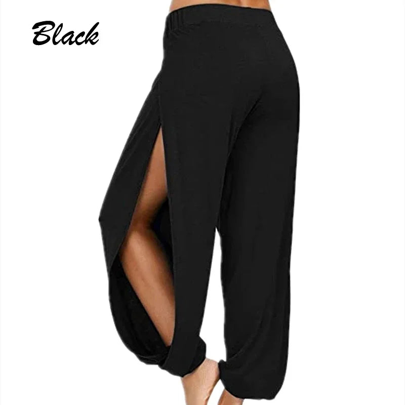 High-Slit Wide-Leg Harem Trousers