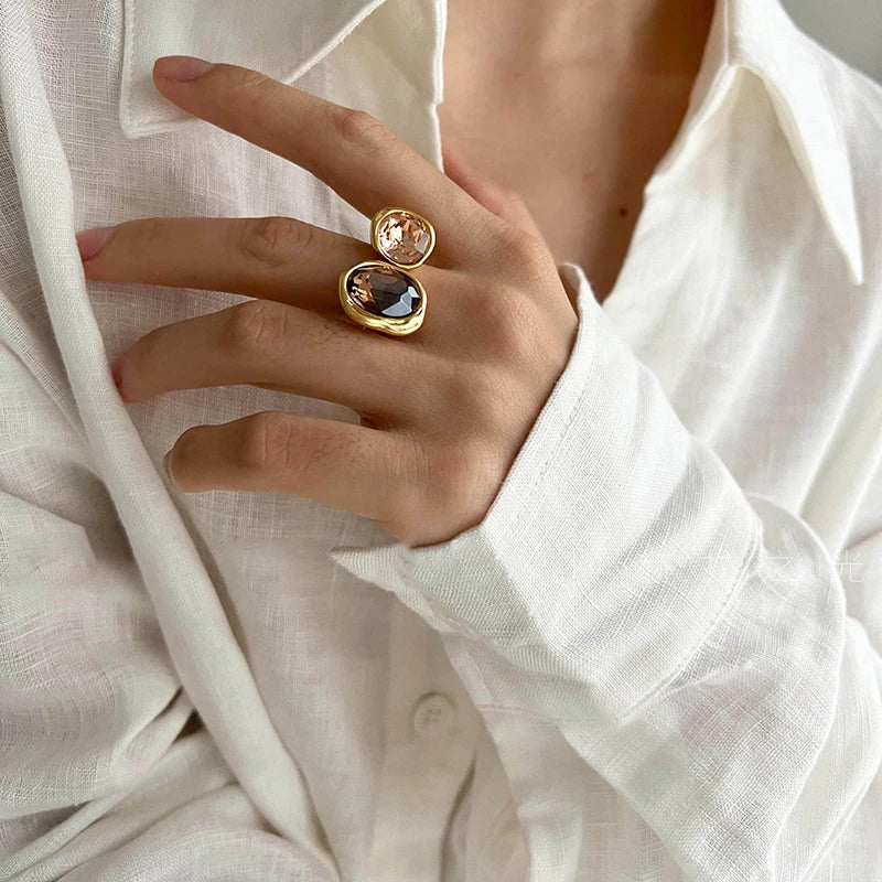 Geometric Rhinestone Open Ring