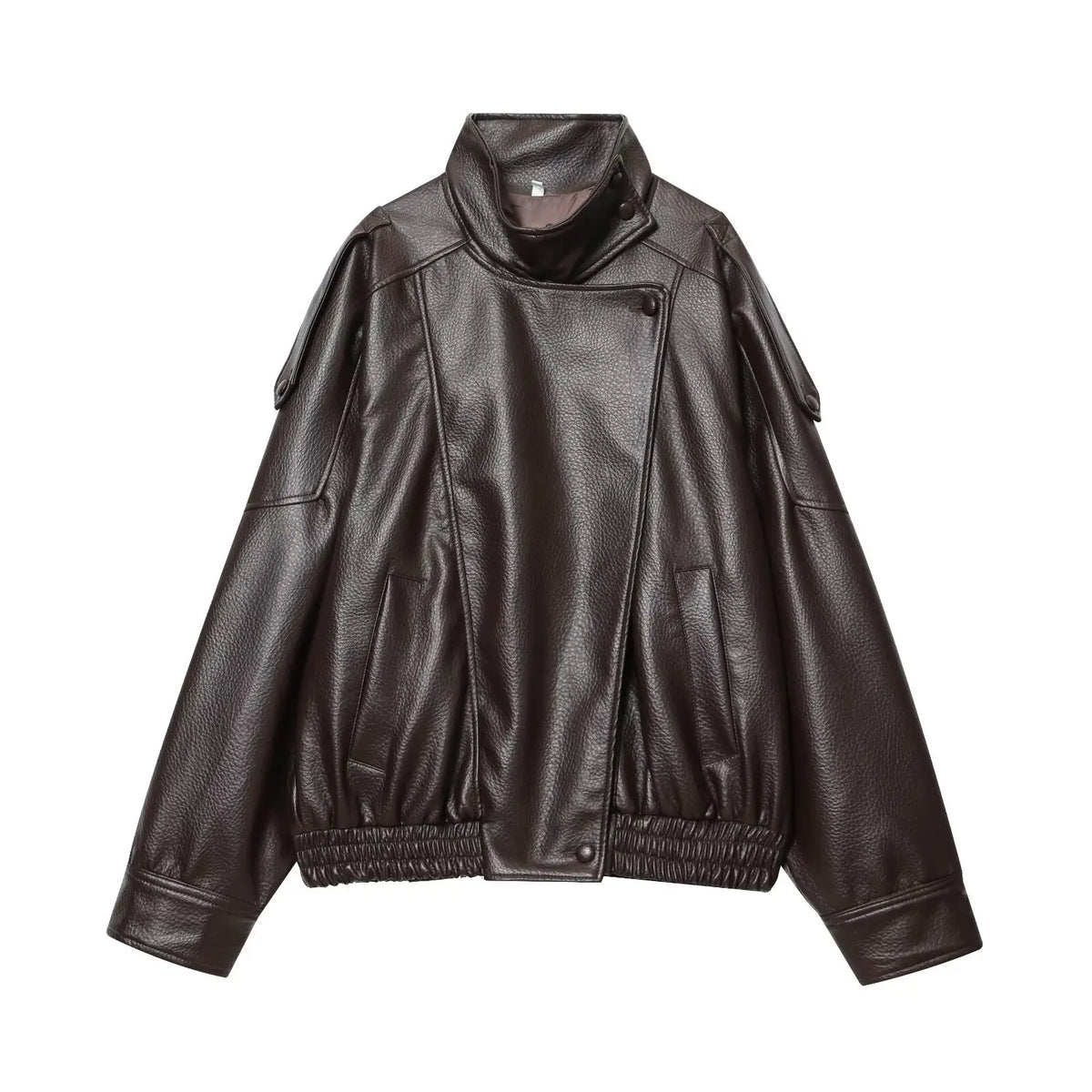 Oversized Faux Leather Button-Front Jacket