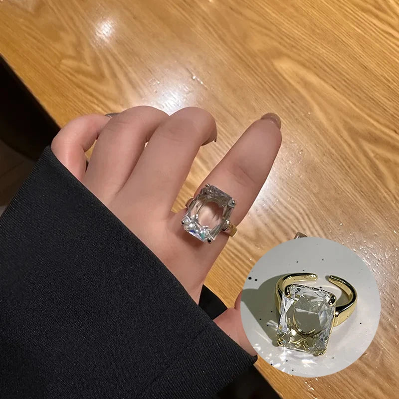 Geometric Rhinestone Open Ring