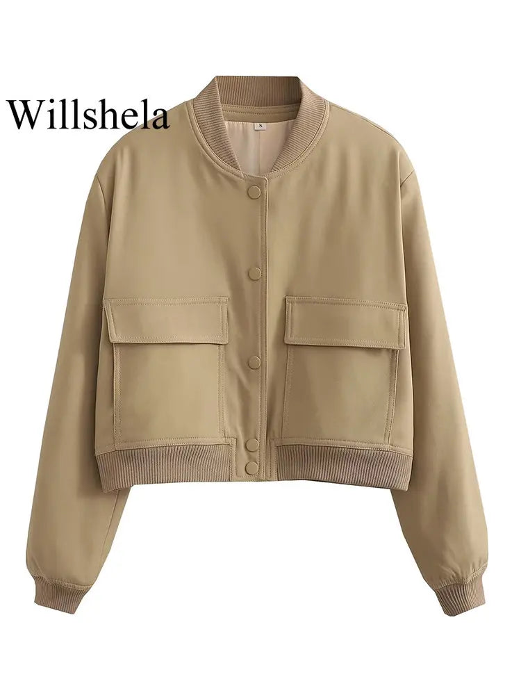 V-Neck Single-Breasted Bomber Jacket