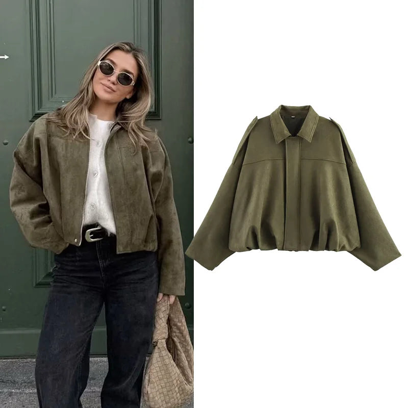 Vintage Turn-Down Collar Bomber Jacket