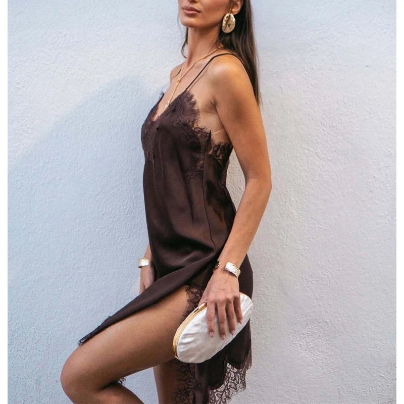 Satin Lace Slip Mini Dress