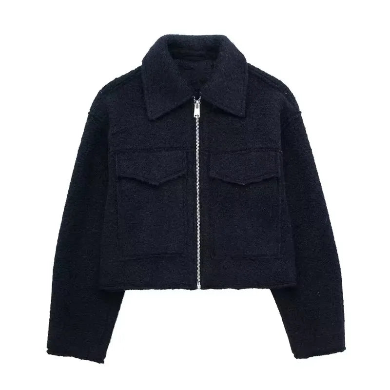 Grey Front-Zip Lapel Jacket