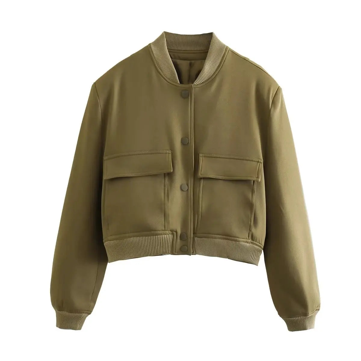 V-Neck Single-Breasted Bomber Jacket