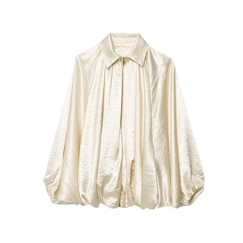 Ruched Puffer Bomber Jacket