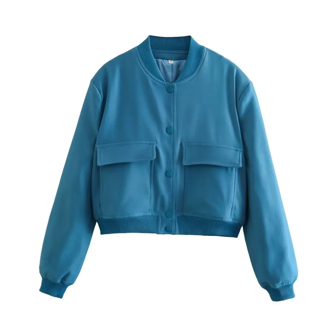 V-Neck Single-Breasted Bomber Jacket