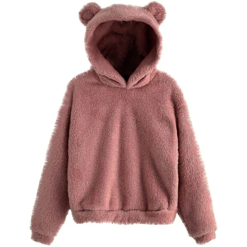 Fluffy Bear Ear Hooded Sweatshirt