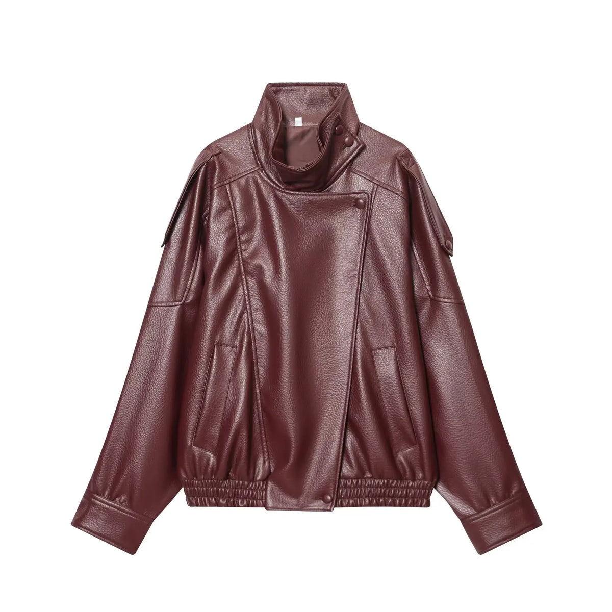 Oversized Faux Leather Button-Front Jacket
