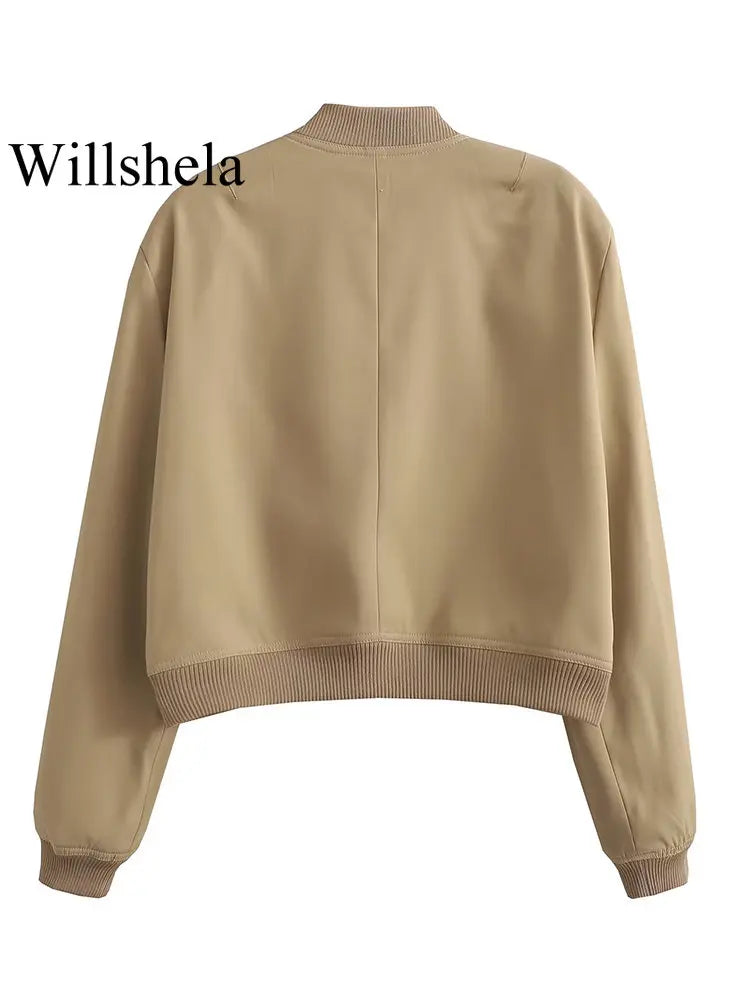 V-Neck Single-Breasted Bomber Jacket