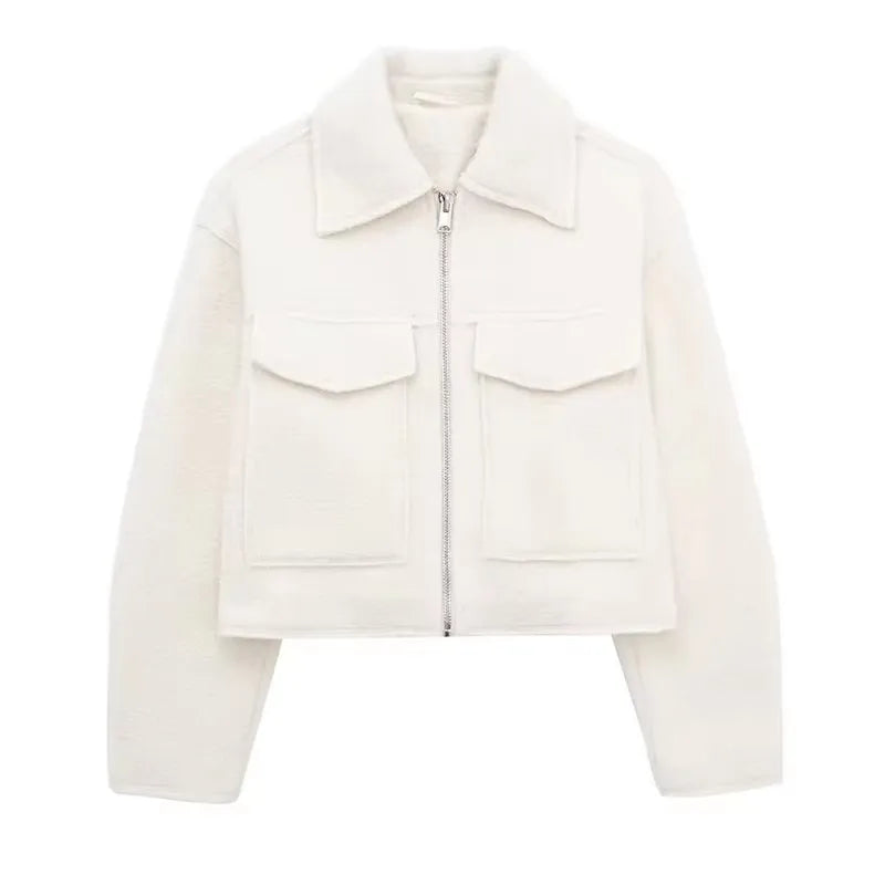 Grey Front-Zip Lapel Jacket
