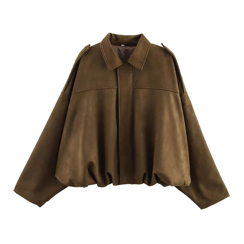 Vintage Turn-Down Collar Bomber Jacket