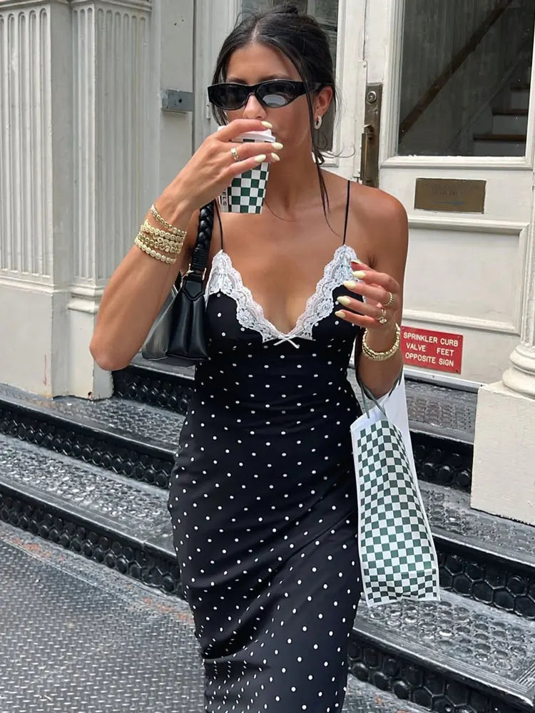 Lace V-Neck Patchwork Maxi Dress