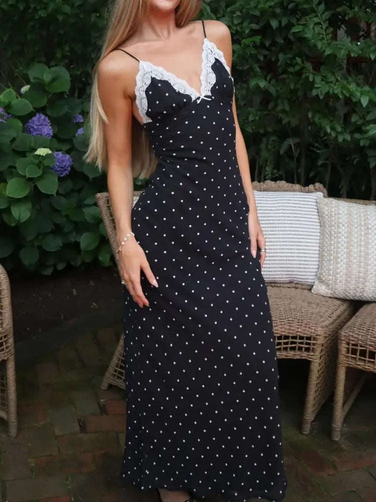 Lace V-Neck Patchwork Maxi Dress