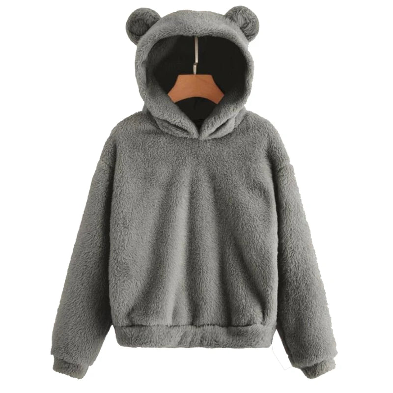 Fluffy Bear Ear Hooded Sweatshirt
