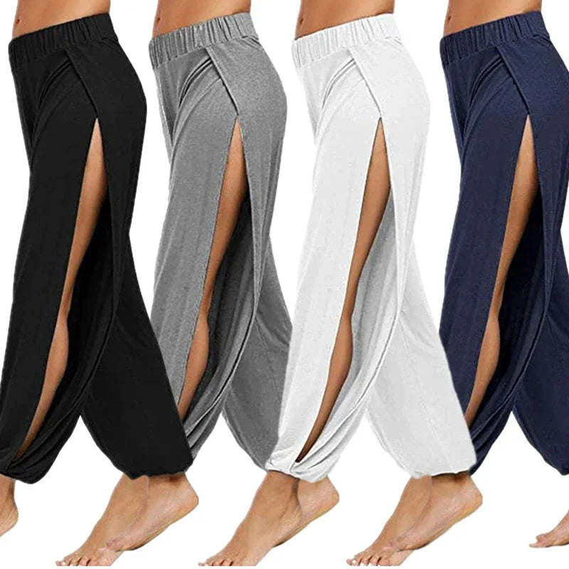 High-Slit Wide-Leg Harem Trousers