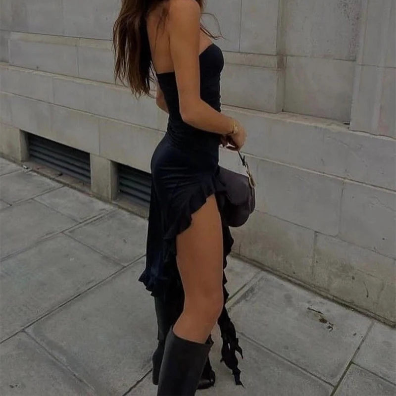 Floral High-Slit Backless Mini Dress