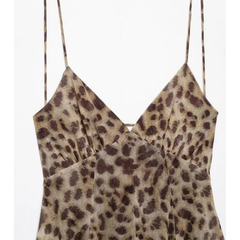 Leopard Print Draped Slip Dress