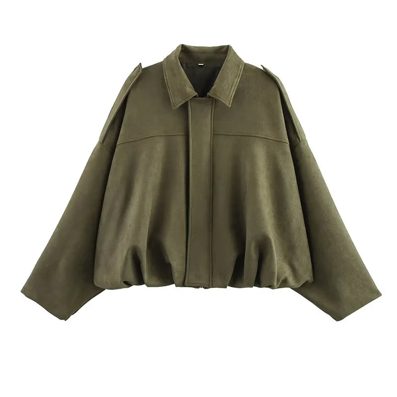Vintage Turn-Down Collar Bomber Jacket
