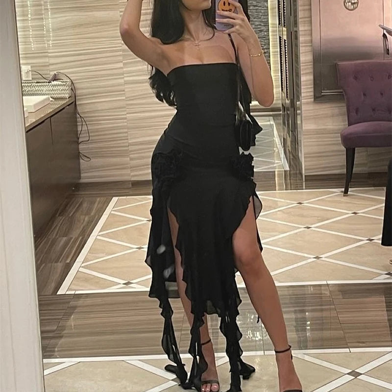 Floral High-Slit Backless Mini Dress
