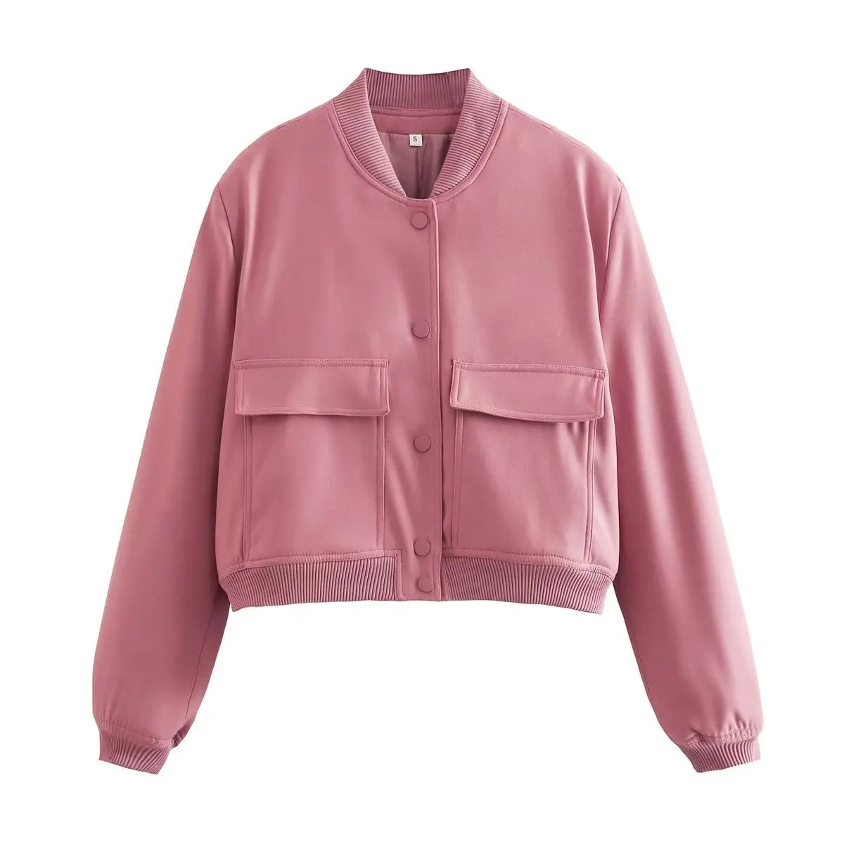 V-Neck Single-Breasted Bomber Jacket