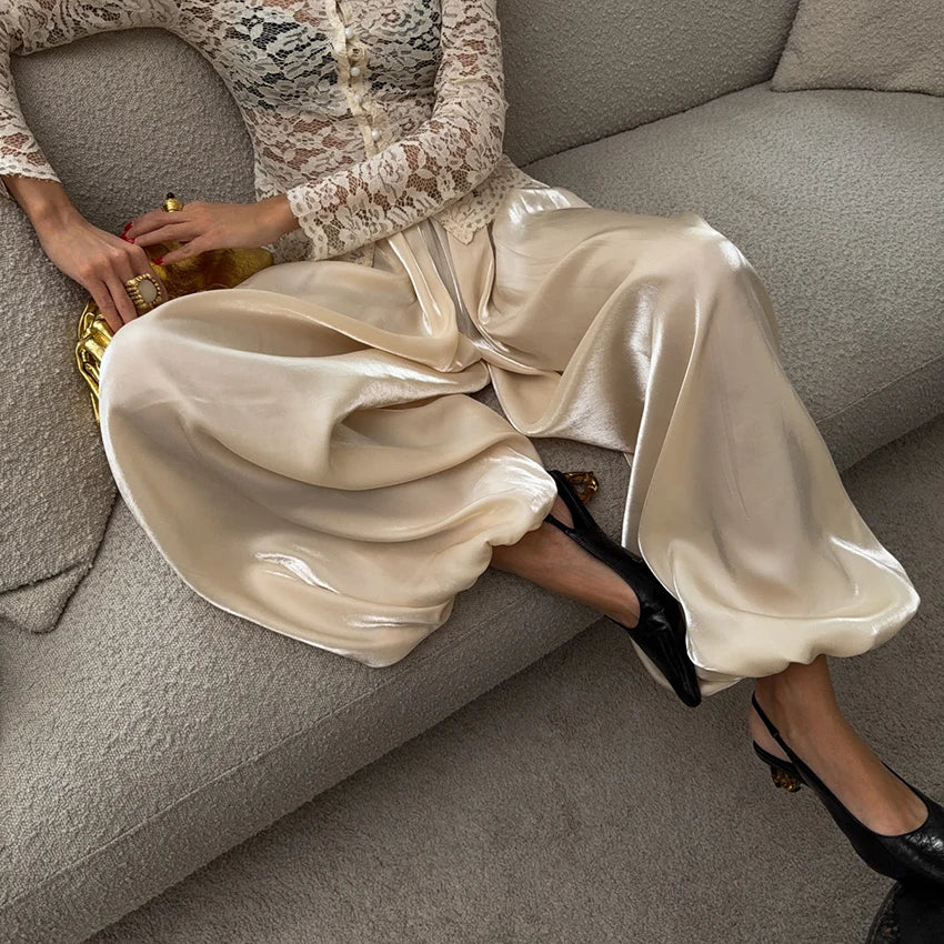 Silk Crepe High-Waist Trousers
