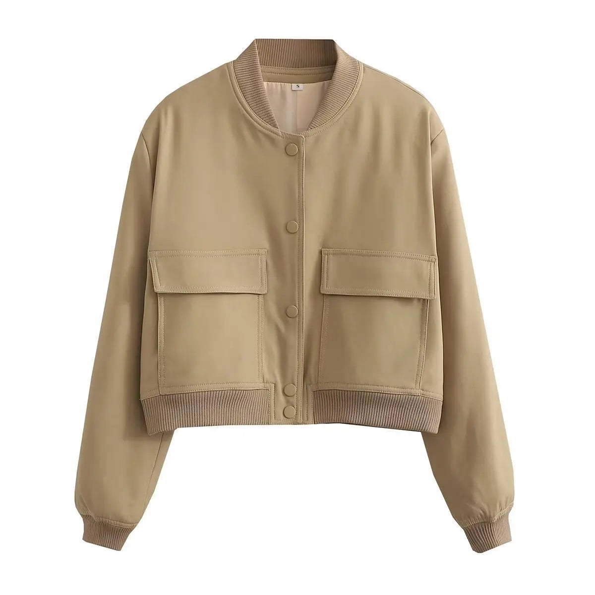 V-Neck Single-Breasted Bomber Jacket