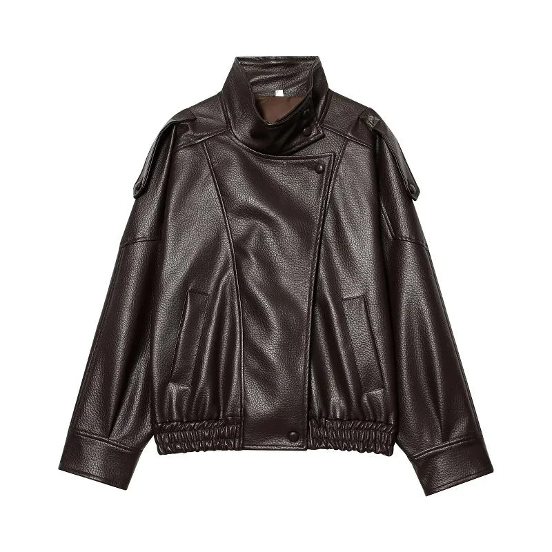 Faux Leather Oversized Bomber Jacket