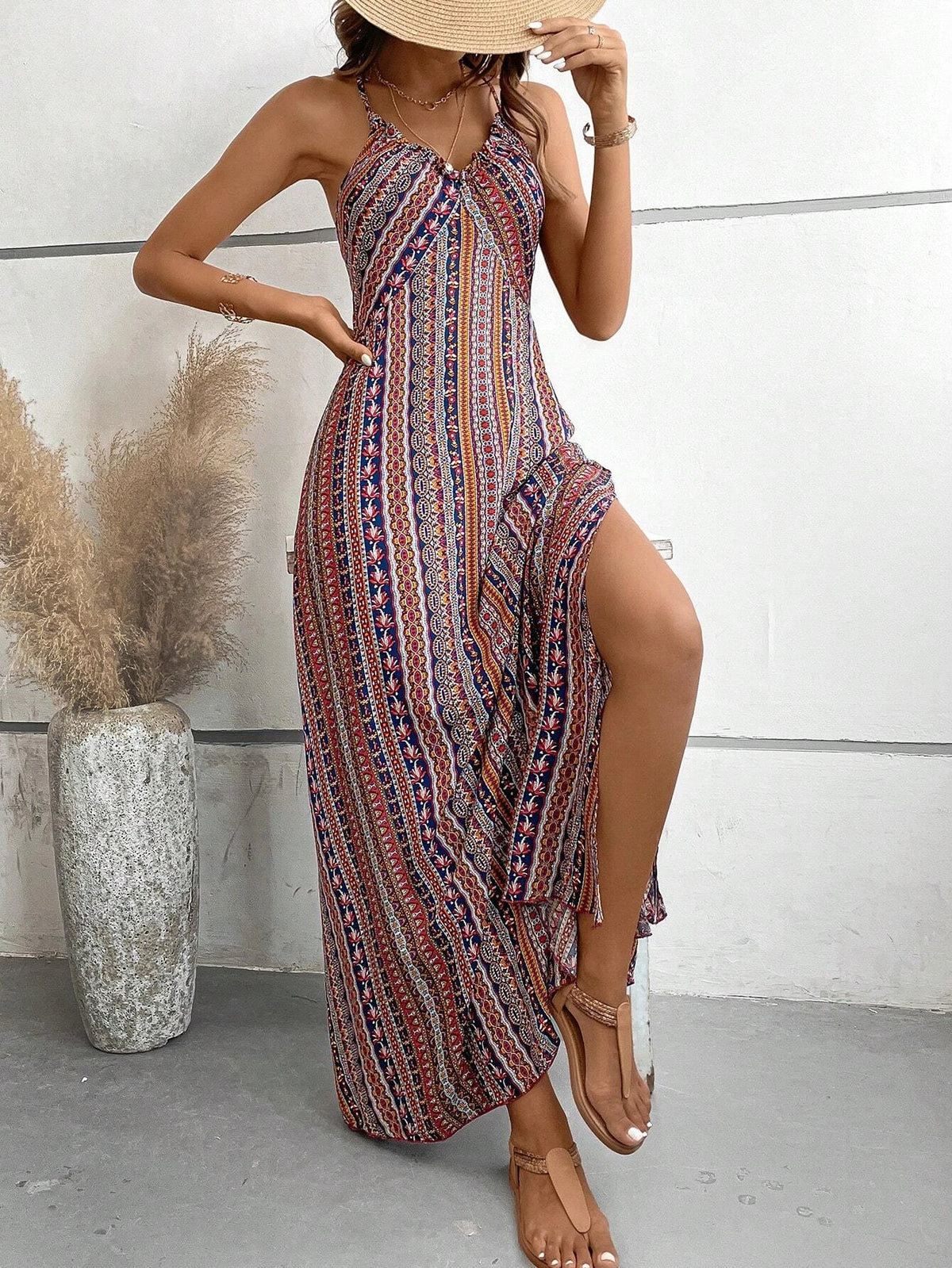 Boho Backless Split Maxi Dress