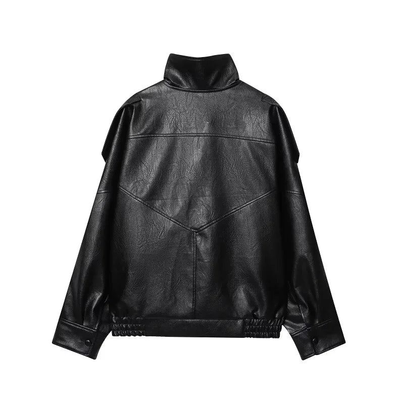 Faux Leather Oversized Bomber Jacket