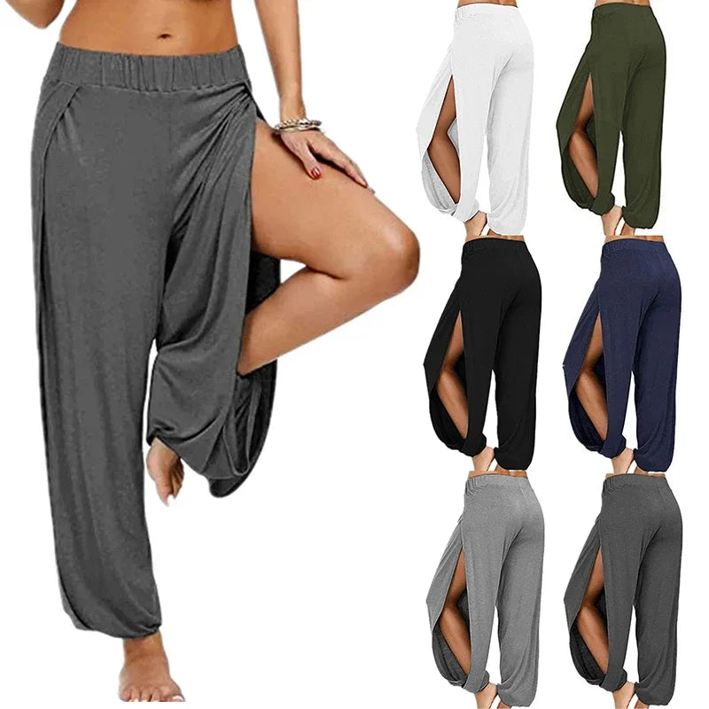 High-Slit Wide-Leg Harem Trousers