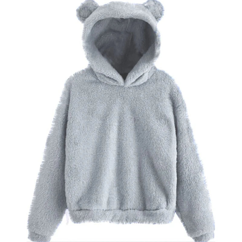 Fluffy Bear Ear Hooded Sweatshirt